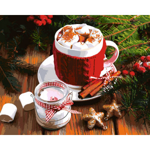 Картина по номерам "Новорічний натюрморт Великий кухоль какао"