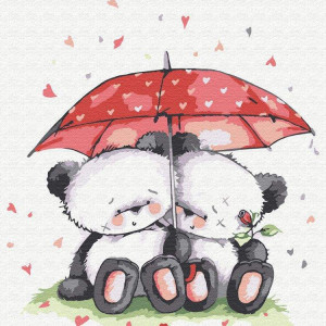 Картина по номерам "Медвежата под зонтом"