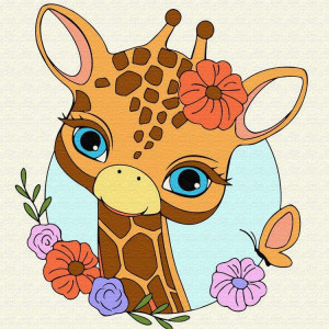 Картина по номерам "Жирафик с цветами"