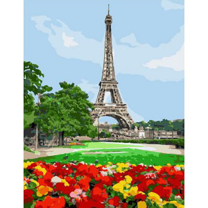 Картина по номерам "Цветочная поляна перед Эйфелевой башней"