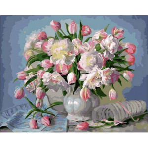 Картина по номерам "Рожеві тюльпани у вазі"
