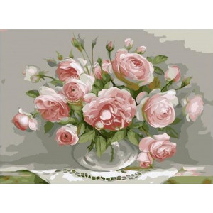 Картина по номерам "Розы в стеклянной вазочке"