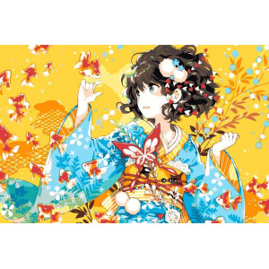 Картина по номерам "Девочка в кимоно и золотые рыбки"