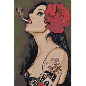 Картина по номерам "Девушка с красным цветком и сигаретой"