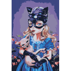 Картина по номерам "Девочка-кошка с котенком"