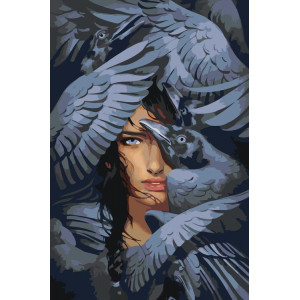 Картина по номерам "Девушка с воронами"