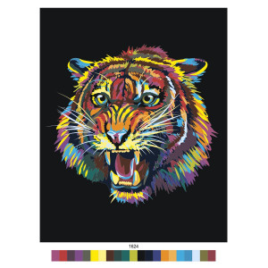 Картина по номерам "Рыкающий тигр радужный"