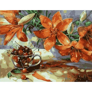 Картина по номерам "Вишня и цветы"