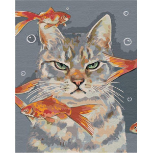 Картина по номерам "Недовольный кот и рыбки"