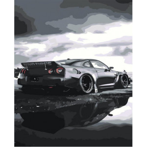 Картина по номерам "Черный автомобиль Nissan GTR"