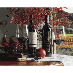 Картина по номерам "Натюрморт с вином и цветами"