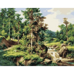 Картина по номерам "Водопад в сосновом лесу"