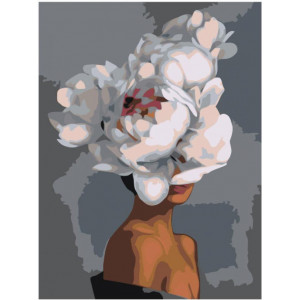 Картина по номерам "Девушка с белыми пионами на голове"