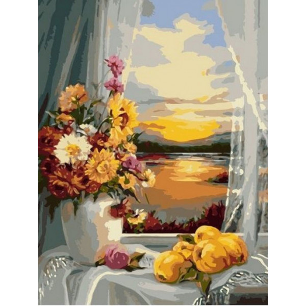 Картина по номерам "Букет цветов на закате"