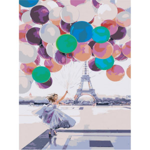 Картина по номерам "Девушка с воздушными шарами у Эйфелевой башни"