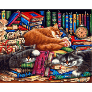 Картина по номерам "Библиотека кошек"