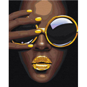 Картина по номерам "Девушка с золотыми очками с неоновыми красками"