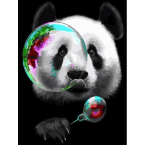 Картина по номерам "Панда и мыльные пузыри"