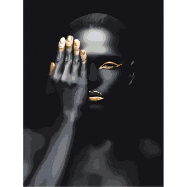 Картина по номерам "Африканка золото на черном"
