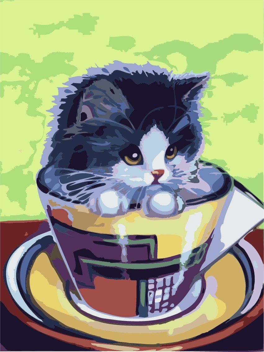 Котик с чаем арт